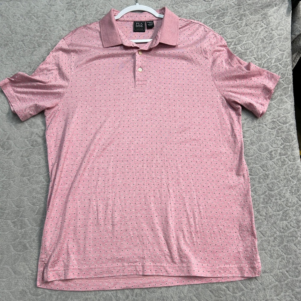 Jos. A. Bank Traveler Mens Large Pink Geometric Print Cotton Polo‎ Shirt L